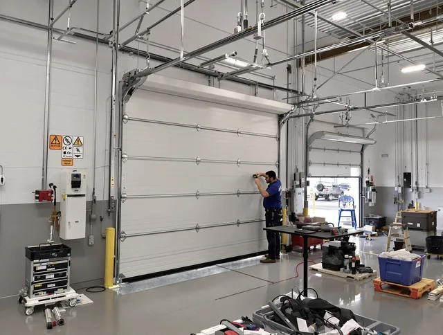 Commercial garage door repair being performed by Lauderhill Garage Door Repair expert in Lauderhill